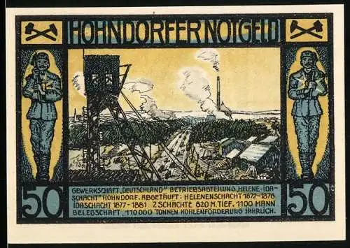 Notgeld Hohndorf 1921, 50 Pfennig, Gewerkschaft Deutschland, Betriebsabteilung Helene-Ida-Schacht