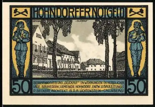 Notgeld Hohndorf 1921, 50 Pfennig, Bergmannssiedlung Glückauf