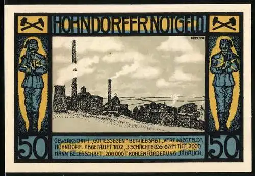 Notgeld Hohndorf 1921, 50 Pfennig, Gewerkschaft Gottessegen, Betriebsabt. Vereinigtfeld