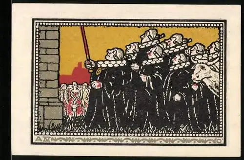 Notgeld Schöppenstedt 1921, 50 Pfennig, Szene mit Ratsmitgliedern
