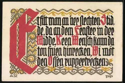 Notgeld Schöppenstedt 1921, 50 Pfennig, Ortsansicht und gereimter Text