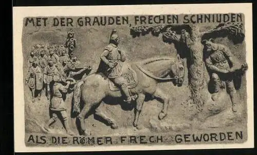 Notgeld Horn /Lippe 1921, 50 Pfennig, Denkmal und Szene mit Römern
