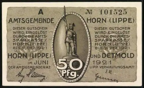 Notgeld Horn /Lippe 1921, 50 Pfennig, Szene mit Römern und Germanen