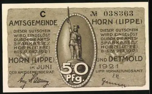 Notgeld Horn /Lippe 1921, 50 Pfennig, Szene mit Germanen nach der Schlacht