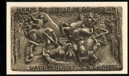 Notgeld Horn /Lippe 1921, 50 Pfennig, Szene mit Römisch-Germanischer Schlacht