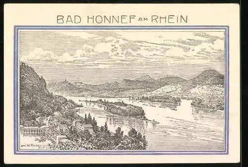Notgeld Bad Honnef am Rhein, 99 Pfennig, Blick auf den Rhein und Ruine Drachenfels