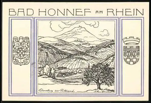 Notgeld Bad Honnef am Rhein 1921, 99 Pfennig, Löwenberg zur Ritterzeit und Wappen