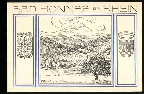 Notgeld Bad Honnef am Rhein 1921, 99 Pfennig, Wappen und Löwenburg zur Ritterzeit