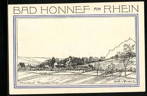 Notgeld Bad Honnef am Rhein 1921, 50 Pfennig, Wappen und Ortsansicht mit Feldern