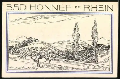 Notgeld Bad Honnef am Rhein 1921, 50 Pfennig, Wappen und Blick über die Felder