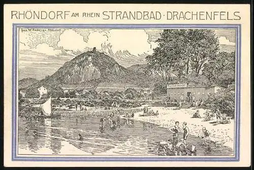 Notgeld Rhöndorf am Rhein 1921, 50 Pfennig, Strandbad Drachenfels und Wappen