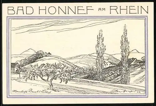 Notgeld Bad Honnef am Rhein 1921, 50 Pfennig, Wappen, Felder und Höfe