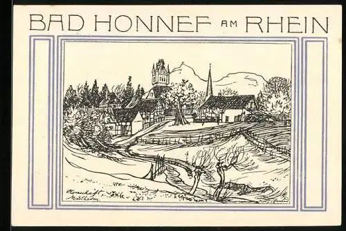 Notgeld Bad Honnef am Rhein 1921, 50 Pfennig, Wappen und Ortsansicht mit Burgturm