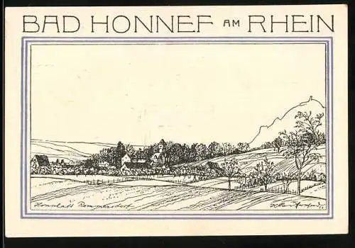 Notgeld Bad Honnef am Rhein 1921, 50 Pfennig, Wappen, Ortsansicht mit Feldern