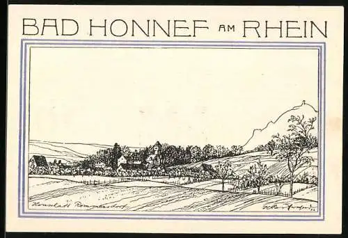 Notgeld Bad Honnef am Rhein 1921, 50 Pfennig, Wappen und Ortsansicht aus der Ferne