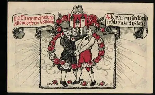 Notgeld Holzminden 1922, 5 Mark, Ortsansicht und Szene Eingemeindung Altendorfs