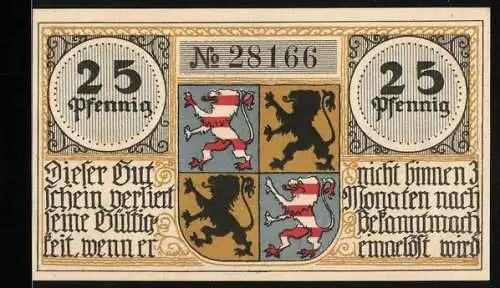 Notgeld Hildburghausen, 25 Pfennig, Wappen und Strassenpartie