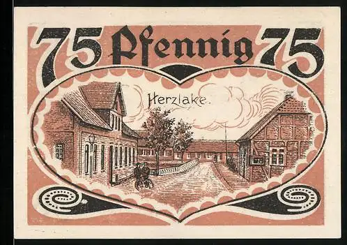 Notgeld Herzlake 1921, 75 Pfennig, Strassenpartie, Acker und Moor