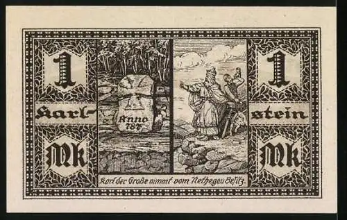 Notgeld Herstelle 1921, 1 Mark, Wappen und Karl der Grosse