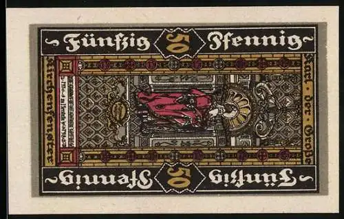 Notgeld Herstelle 1921, 50 Pfennig, Wappen und Kirchenfenster mit Karl dem Grossen