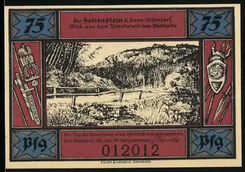 Notgeld Hess.-Oldendorf 1921, 75 Pfennig, Hohenstein mit Blick aus dem Totental, Fiktive Szene