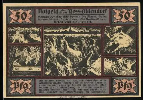 Notgeld Hess.-Oldendorf 1921, 50 Pfennig, Stadtlaterne und fiktive Szene