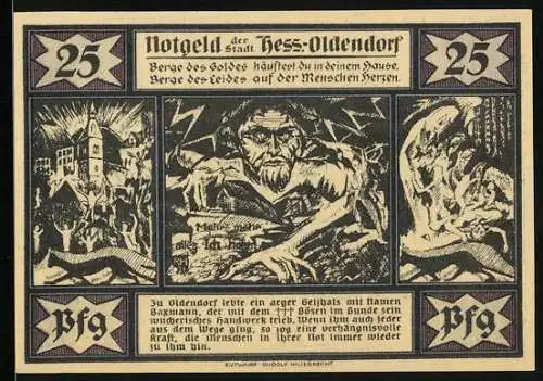 Notgeld Hess.-Oldendorf 1921, 25 Pfennig, Ausschnitt aus dem Stich der Schlacht von 1633, fiktive Szene