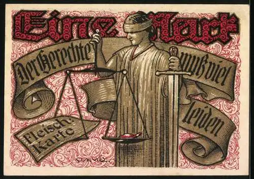 Notgeld Tonndorf-Lohe 1921, 1 Mark, Justizia-Statue mit Schwert und Waage