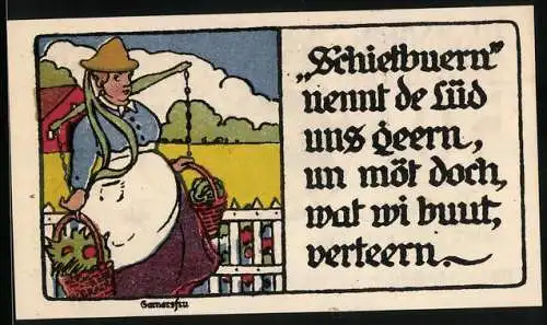 Notgeld Lübeck 1921, 50 Pfennig, Garnersfru und Wappen