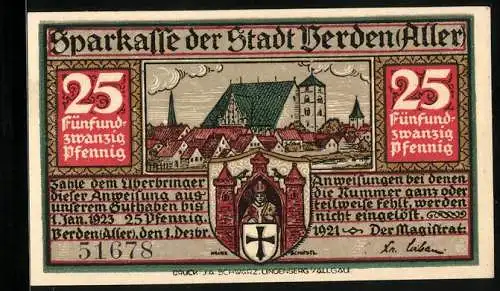 Notgeld Verden /Aller 1921, 25 Pfennig, Verteilung von Brot und Heringen zum Gedächtnis Störtebeckers