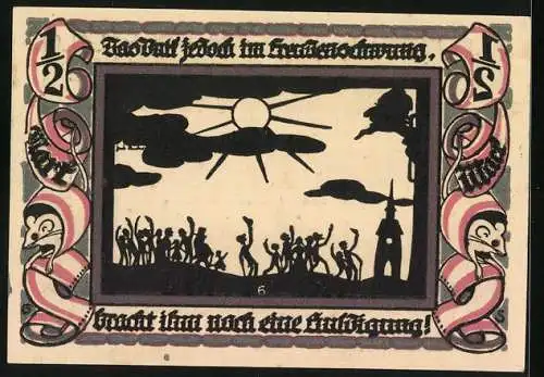 Notgeld Glauchau 1921, 1 /2 Mark, Szene mit jubelnden Bewohnern