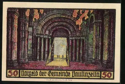 Notgeld Paulinzella 1922, 50 Pfennig, Kloster mit Innenansicht