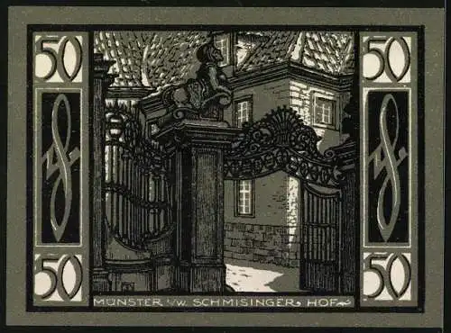 Notgeld Münster i. W. 1921, 50 Pfennig, Wappen und Schmisinger Hof