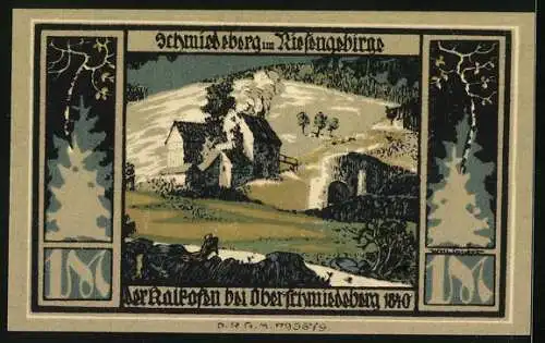 Notgeld Schmiedeberg i. R., 1 Mark, Denkmal und Kalkofen