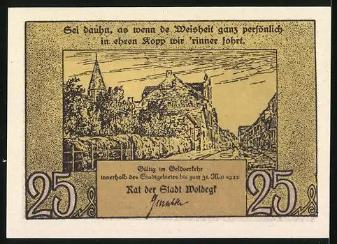 Notgeld Woldegk 1922, 25 Pfennig, Strassenpartien