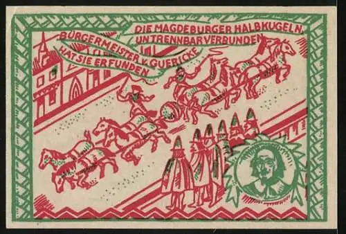 Notgeld Magdeburg 1921, 50 Pfennig, Otto I und die Magdeburger Halbkugeln