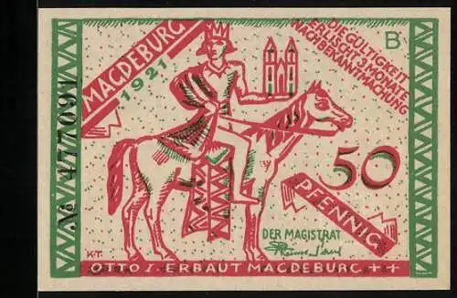 Notgeld Magdeburg 1921, 50 Pfennig, Otto I und Doktor Eisenbart