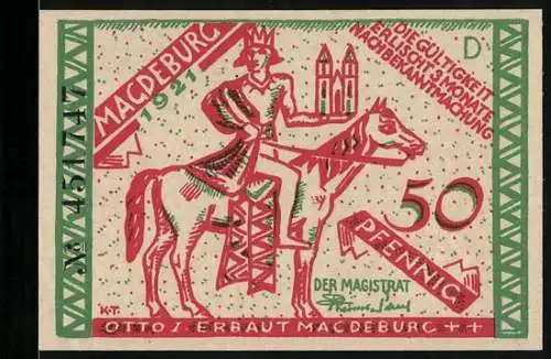 Notgeld Magdeburg 1921, 50 Pfennig, Otto I und Neu-Magdeburg
