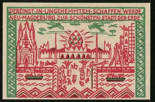 Notgeld Magdeburg 1921, 50 Pfennig, Otto I und Neu-Magdeburg