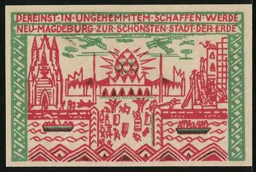 Notgeld Magdeburg 1921, 50 Pfennig, Otto I und Magdeburg der Zukunft