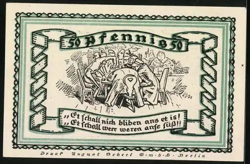 Notgeld Stolzenau /Weser 1921, 50 Pfennig, Niedersächsischer Bauernhof und Kneipenszene