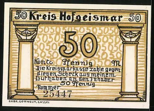 Notgeld Hofgeismar, 50 Pfennig, Schloss Lippoldsberg