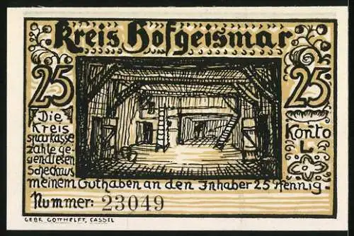 Notgeld Hofgeismar, 25 Pfennig, Niedersächsisches Bauernhaus