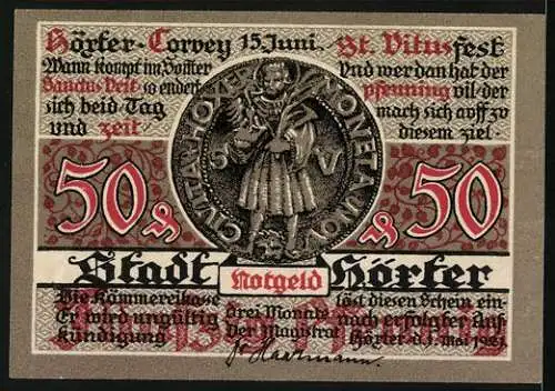 Notgeld Höxter 1921, 50 Pfennig, Sanct Veit Text
