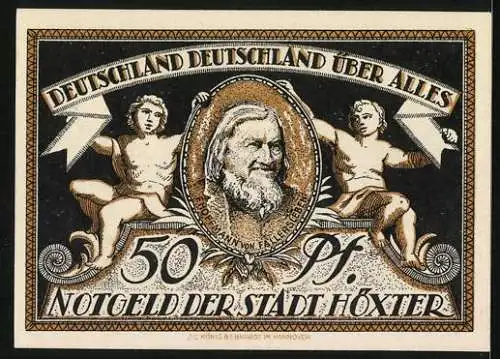 Notgeld Höxter 1921, 50 Pfennig, Corvey 822-1922, Hoffmann von Fallersleben