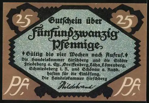 Notgeld Hirschberg, 25 Pfennig, Mann mit Lastschlitten