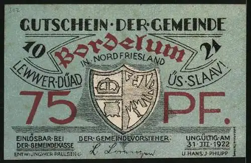 Notgeld Bordelum, 75 Pfennig, Friesischer Gutshof