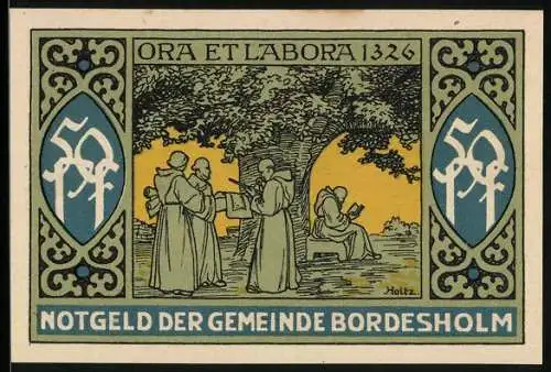 Notgeld Bordesholm 1921, 50 Pfennig, Mönche anno 1326