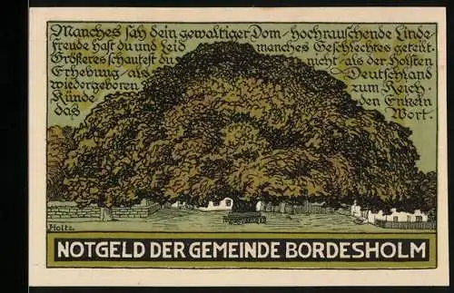 Notgeld Bordesholm 1921, 50 Pfennig, Linde mit riesiger Baumkrone