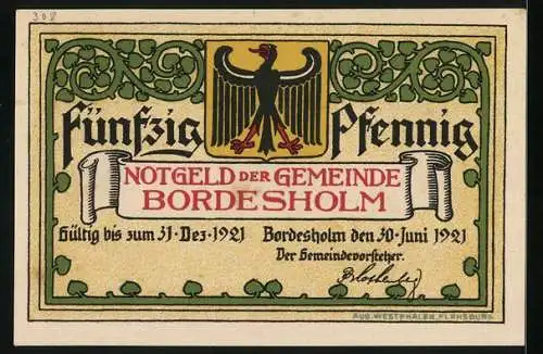 Notgeld Bordesholm 1921, 50 pfennig, Mädchen tanzen im Kreis